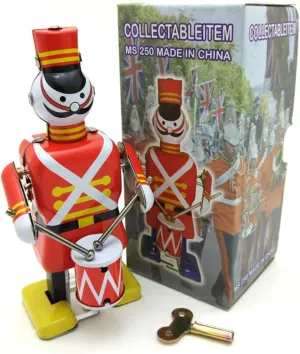 Collectable Drum Beating Robot hereditary optimum consort Figury Nostalgic Spring & Wind-Up Walking Robots Toy for Collectors Tin Toy MS250 