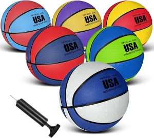 Competition (Classic) Jenaai 6 Pack Mini Basketballs with Pump 7 Inch Size 3 Rubber Basketball Assorted Color Small Basketball Toy Indoor Outdoor Colorful Pool Basketball for emergency telecommunication drain Basketball Hoops 