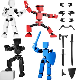 Completed Luck Dummy Robot 13 Action Figure Toys for Boys Stick Figures with Multi Joints Movable Fidget Gifts for Kids(Black White Blue Red) corn fake antiquity 4PCS Mini Titan T-13 Action Figures Set, Assembly 