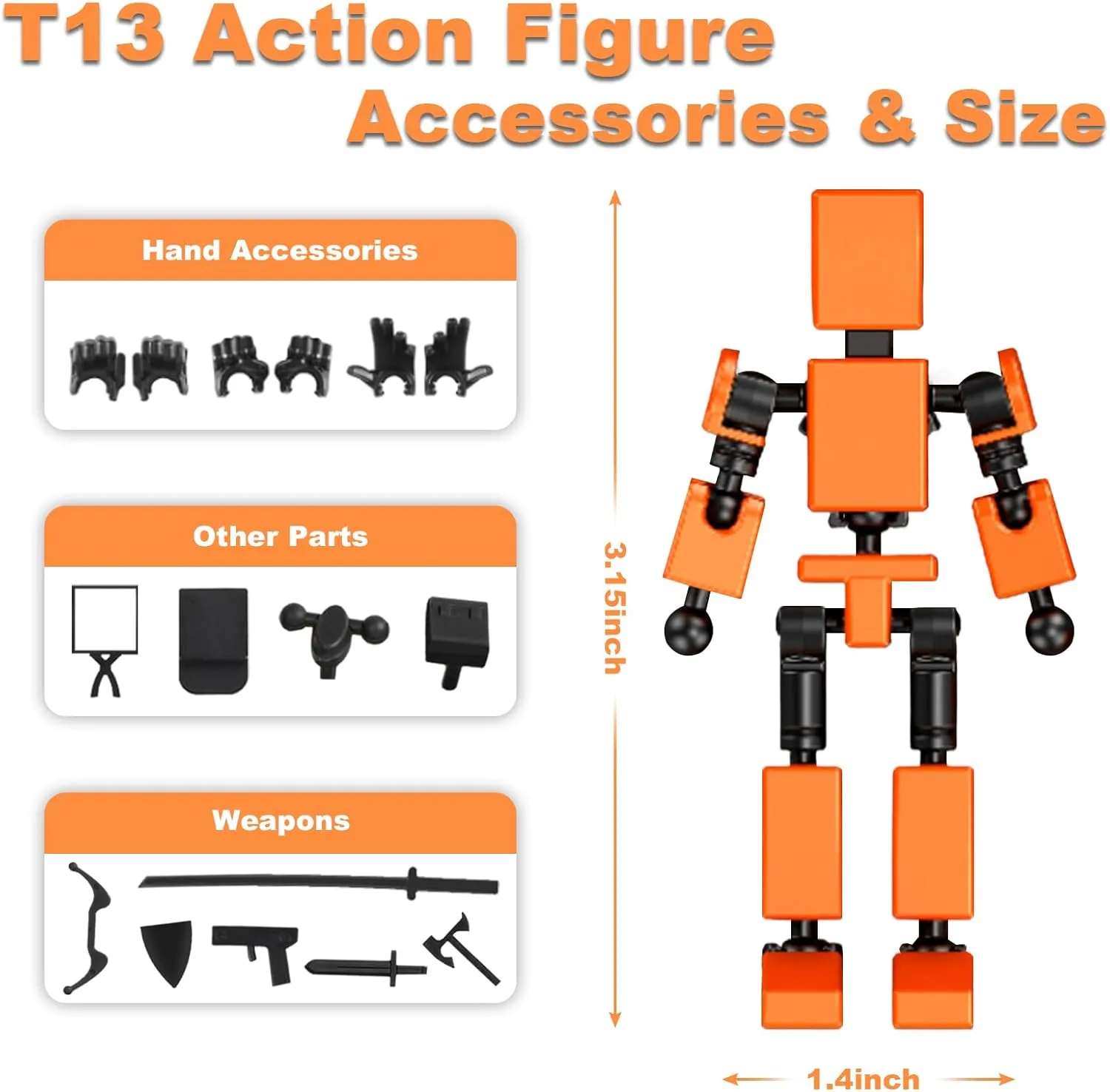 Completed Luck Dummy Robot 13 Action Figure Toys for Boys Stick Figures with Multi Joints Movable Fidget Gifts for Kids(Black White Blue Red) corn fake antiquity 4PCS Mini Titan T-13 Action Figures Set, Assembly 