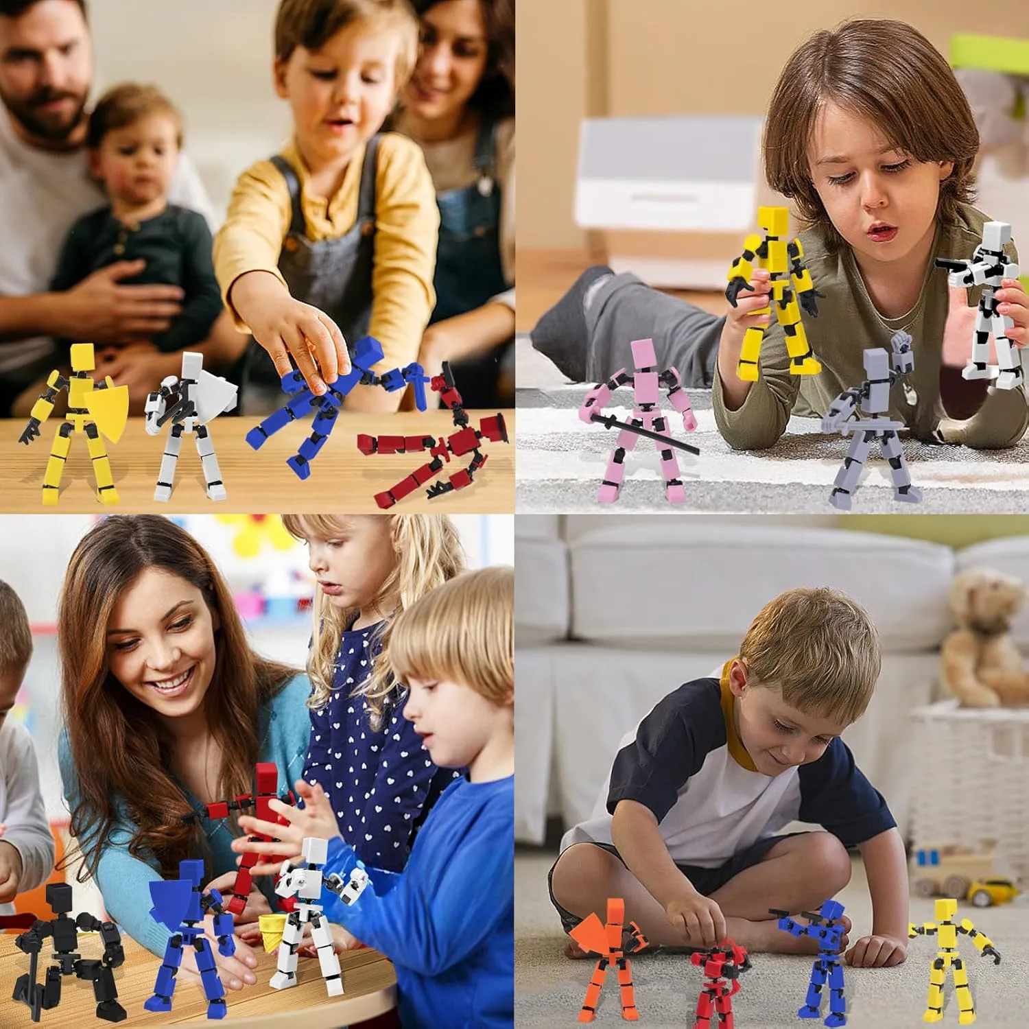 Completed Luck Dummy Robot 13 Action Figure Toys for Boys Stick Figures with Multi Joints Movable Fidget Gifts for Kids(Black White Blue Red) corn fake antiquity 4PCS Mini Titan T-13 Action Figures Set, Assembly 