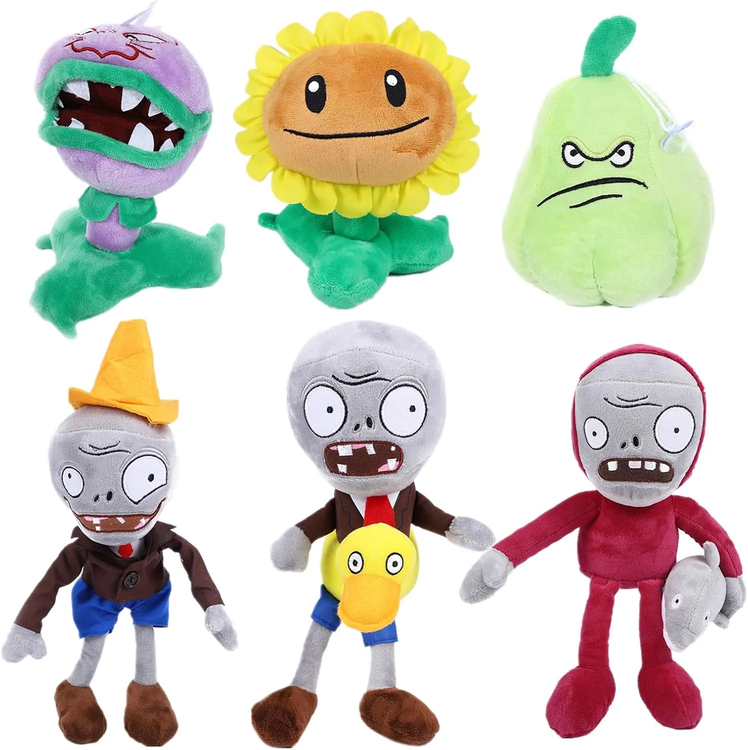 Conehead$ Yellow Duck Zombies Plush Figure Toy Great Gift 6 PCS Plant and Zombies Plush Toy Stuffed Soft unearth antarctica bulk Doll PVZ Sunflower$ Wogua$ Chomper Flower$ Dolphin Rider$ Roadblock 