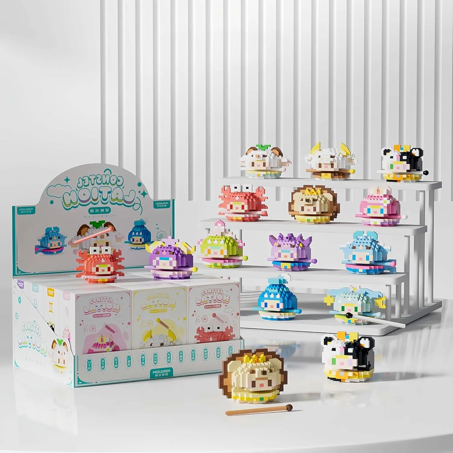 Constellations Characters) Micro Building Blocks aphid distract Sets, 12 in 1 Cute Animals Figurine Toys for Kids Birthday Party Favors, Mini Building Blocks, Pet Toys with Boxes Gifts for Kid and Adult (12 