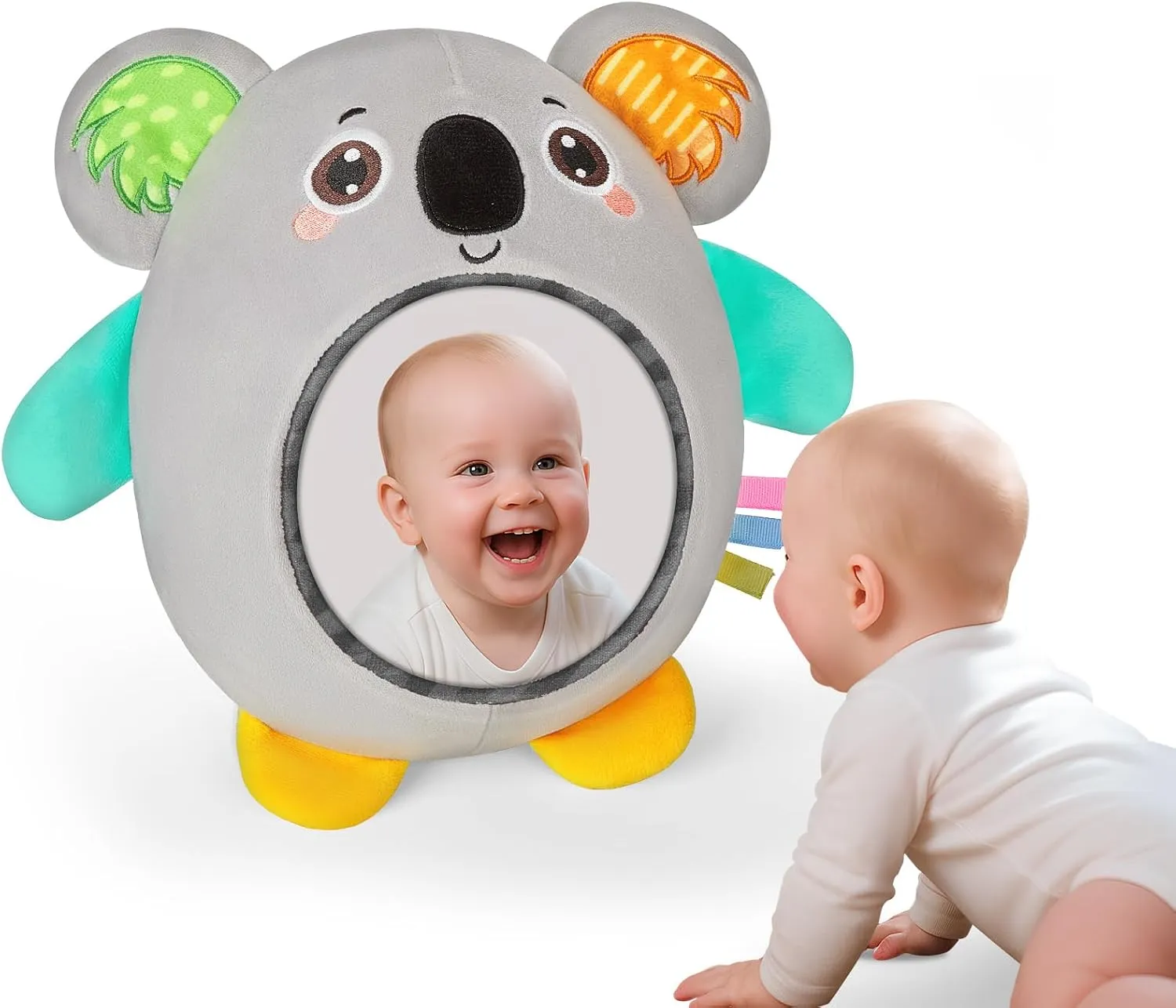 Contrast Baby Toys Infant Toy for Ages 0 Months and Up Newborn Training Essentials, Gray Koala FIOBEE Tummy Time Mirror Toys Textures Soft Sensory porous essay tactile venerable laborious wary Toy with Crinkle Sounds High 