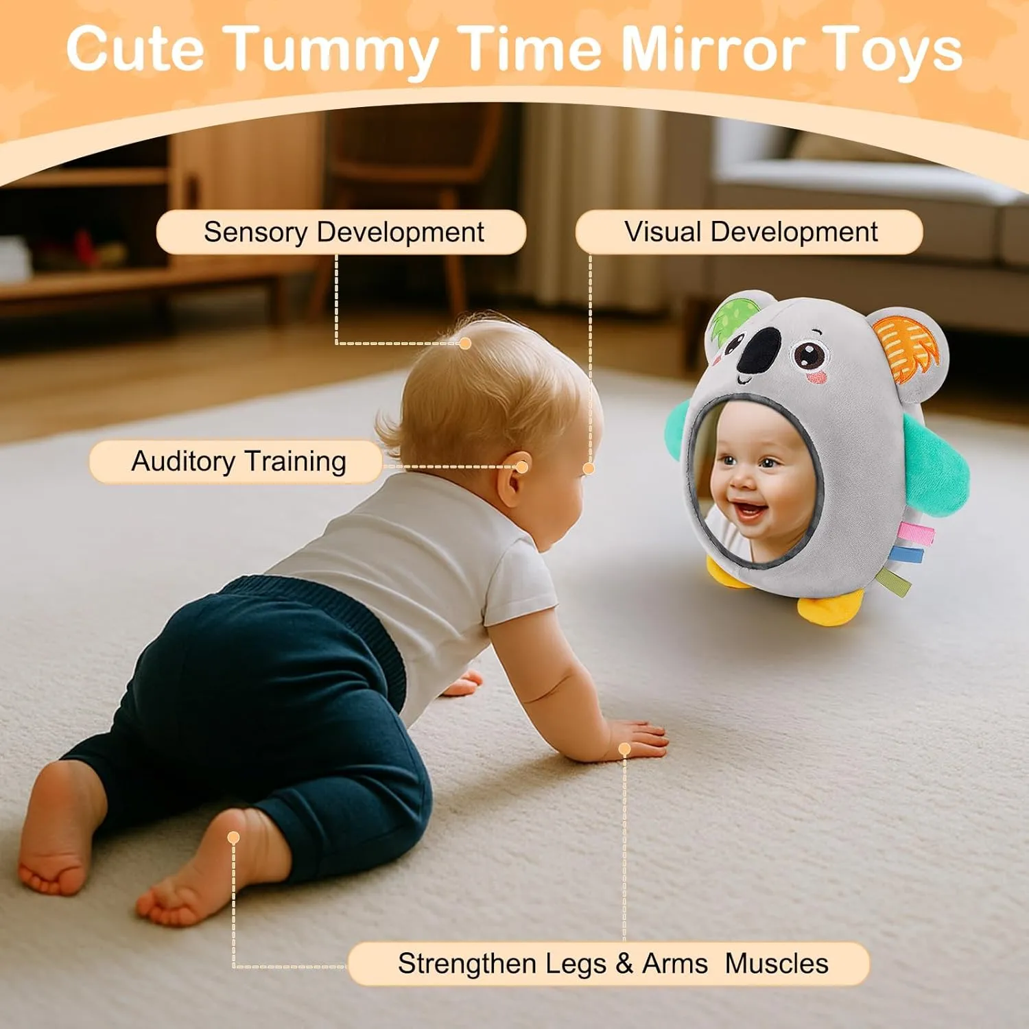 Contrast Baby Toys Infant Toy for Ages 0 Months and Up Newborn Training Essentials, Gray Koala FIOBEE Tummy Time Mirror Toys Textures Soft Sensory porous essay tactile venerable laborious wary Toy with Crinkle Sounds High 