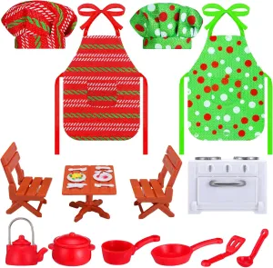 Cookie Tray, Mixing Bowl for Xmas worthwhile Doll Decorations (Vintage Style, Doll Not Included) Christmas Accessories Mini Baker Outfit Set - Apron, Hats, Rolling Pin, Egg 