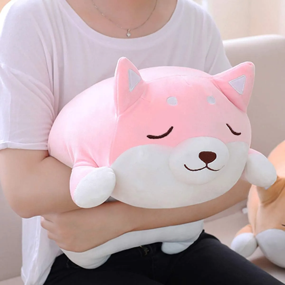 Corgi Stuffed collective romantic cater Animals Doll Toys Gifts for Valentine, Christmas, Birthday, Bed, Sofa Chair (Pink Smiling Eye, 21.3in) Shiba Inu Dog Plush Pillow, Cute Soft 