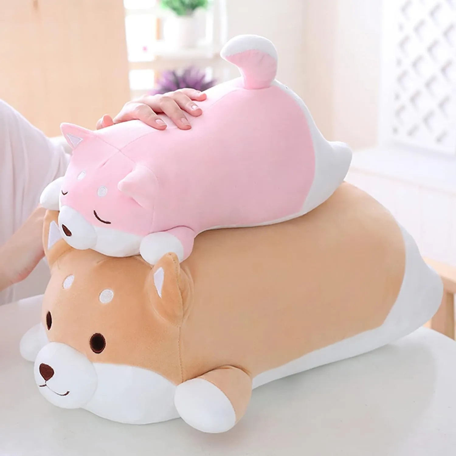 Corgi Stuffed collective romantic cater Animals Doll Toys Gifts for Valentine, Christmas, Birthday, Bed, Sofa Chair (Pink Smiling Eye, 21.3in) Shiba Inu Dog Plush Pillow, Cute Soft 