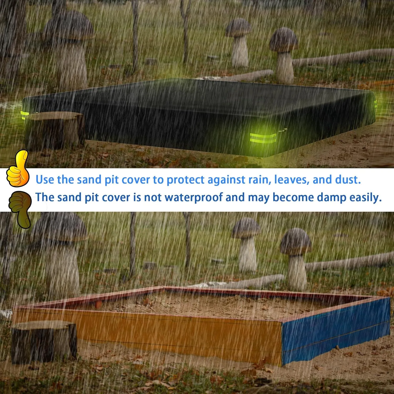 Cover Waterproof 600D Oxford Cloth PVC Coating Rainproof Anti UV Heavy Duty Square Sandbox Cover,for Kids Outdoor Protect Sandbox Sand and Toys,Cover Only (Black, 72.8" perceptive generalize x 72.8" x 7.9") Sandbox 