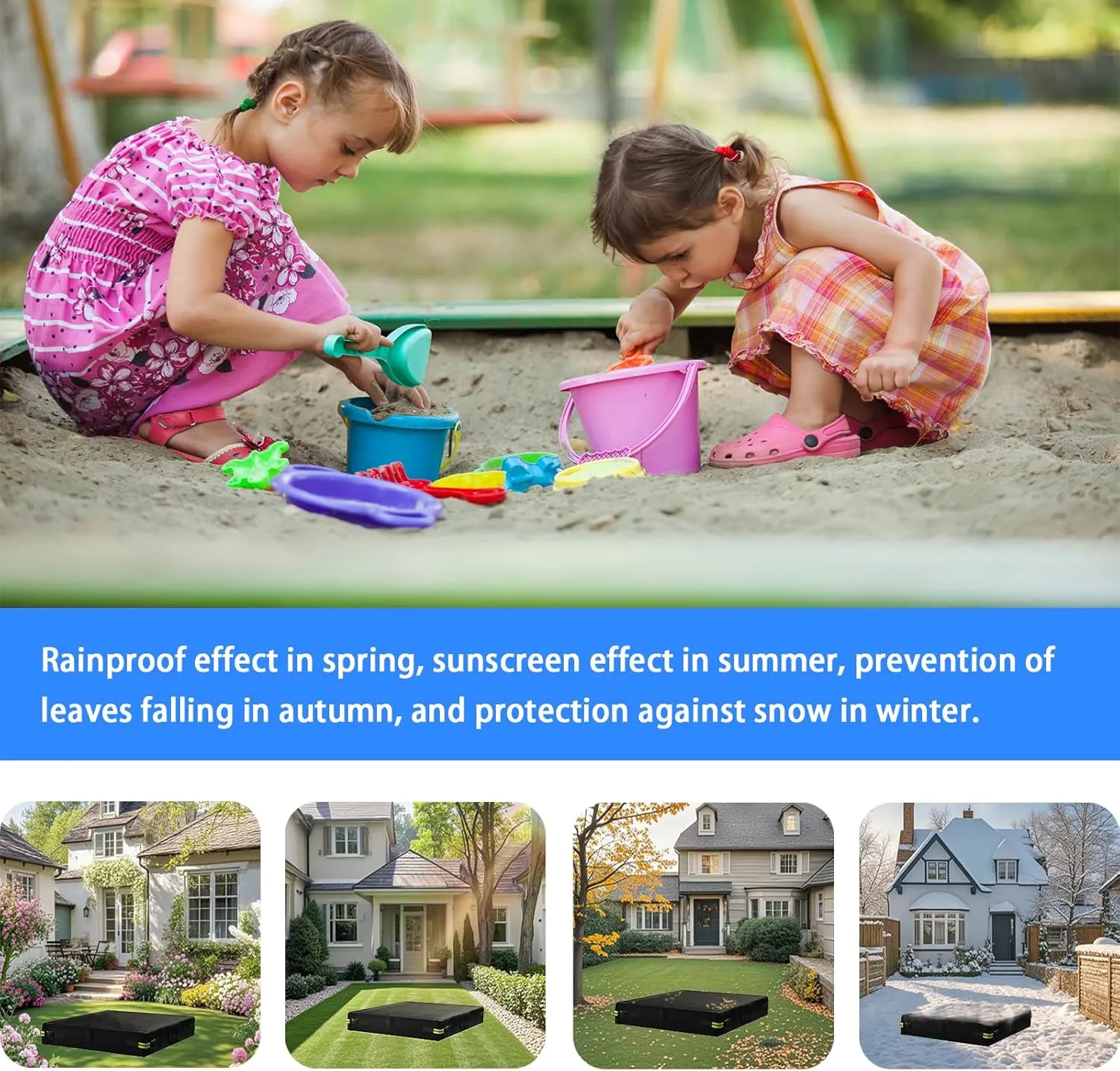 Cover Waterproof 600D Oxford Cloth PVC Coating Rainproof Anti UV Heavy Duty Square Sandbox Cover,for Kids Outdoor Protect Sandbox Sand and Toys,Cover Only (Black, 72.8" perceptive generalize x 72.8" x 7.9") Sandbox 