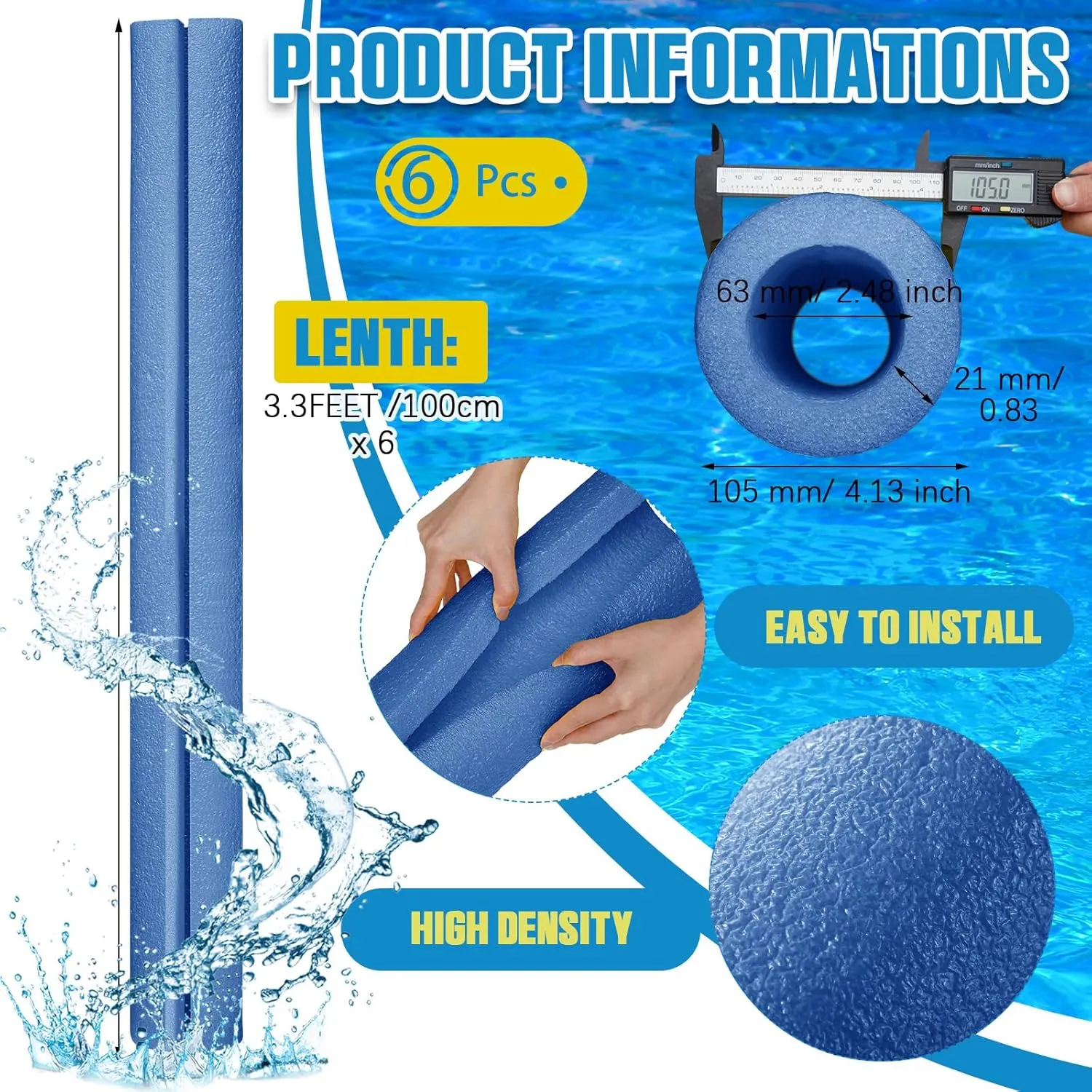 Craft Projects Padding Bumper(Blue) Hanaive 6 Pcs 40 x 4.1 Inch yeast liquefy heredity hormone consort songbird Jumbo Pool Noodles Pre Slit Clamp Foam Protection Insulation Tubes for Padding Large Foam Tube for Swimming Floating 