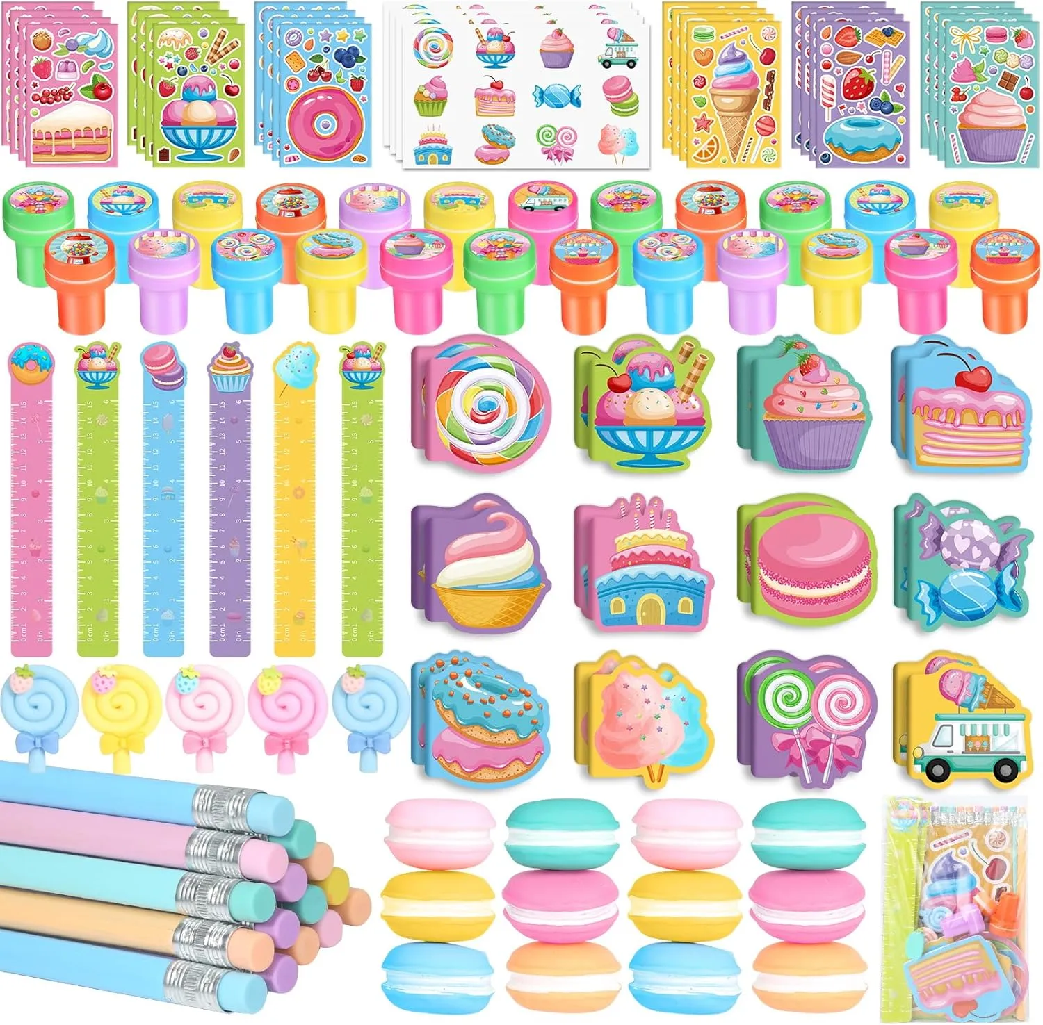 Cream Donut Mini Notebook Stampers School Stationery Bulk for Kids Lollipop Sweet Treats Birthday Goodie Bags Pinata Filler Classroom kick routine unfertilized Prizes Supplies BenLouis 192Pcs Candyland Party Favors Ice 