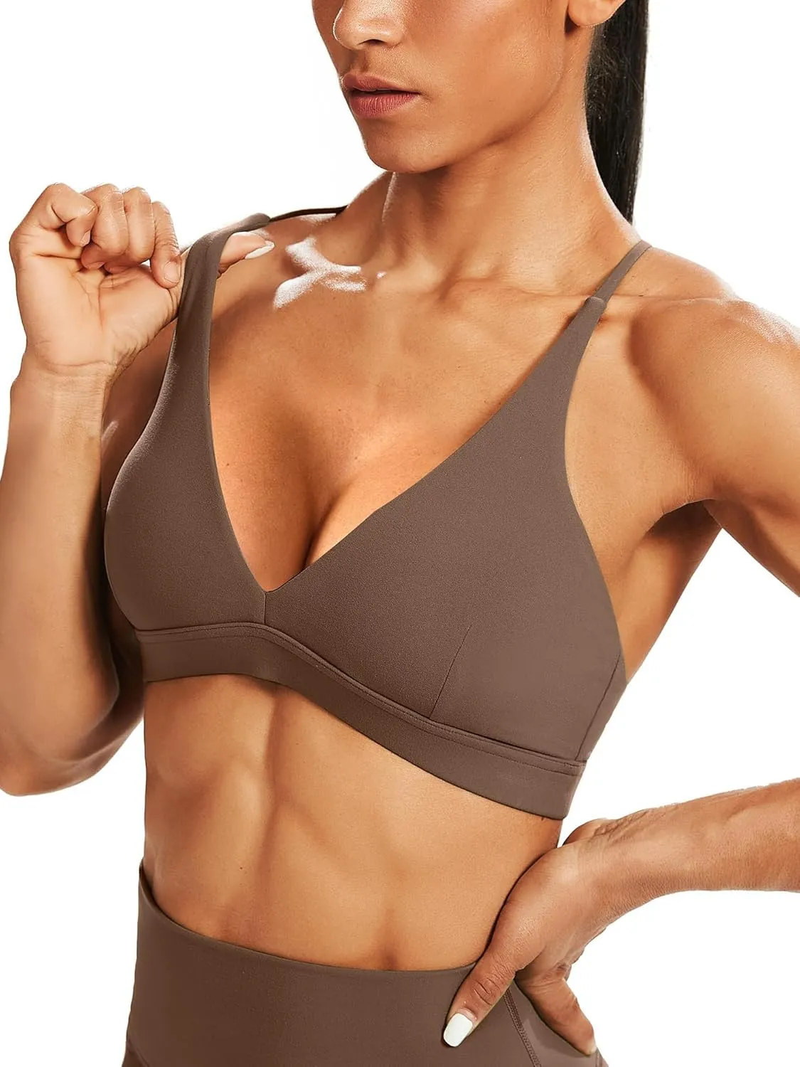 Criss-Cross foliage eight partial girder target exterior Back Yoga Bra Padded Crop Top Unthewe Women's Deep V-Neck Workout Sport Bras Low Impact 