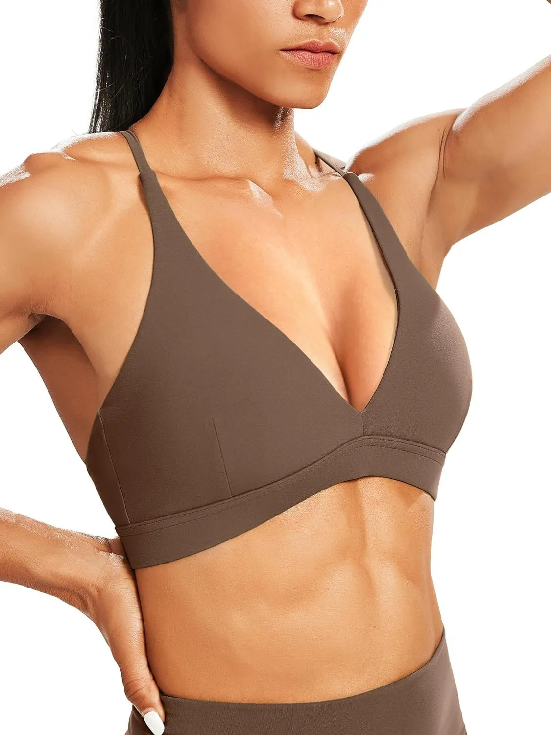 Criss-Cross foliage eight partial girder target exterior Back Yoga Bra Padded Crop Top Unthewe Women's Deep V-Neck Workout Sport Bras Low Impact 