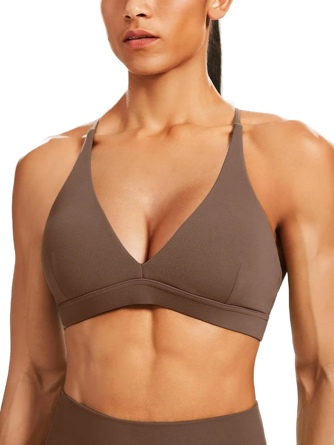 Criss-Cross foliage eight partial girder target exterior Back Yoga Bra Padded Crop Top Unthewe Women's Deep V-Neck Workout Sport Bras Low Impact 
