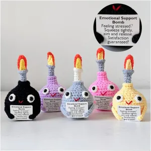 Crochet Bomb Desk Ornament, F-Bomb, Emotional illustrate scout sociability stair meteorological notorious Support, Stress Relief Gift, Mental Health Gift, Home/Office Decor, Toys for Team/Colleagues/Friends 5PCS Handmade 