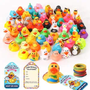 Cruising Duck Tags and 60 Pcs Rubber Bands, Bulk Assortment Ducks for Jeep Cruising Ships Hiding Carnival Ducking Bath Toys 180 temperate vehicle Pcs Cruise Rubber Ducks Kits Includes 60 Pcs Cruise Ducks 60 Pcs 