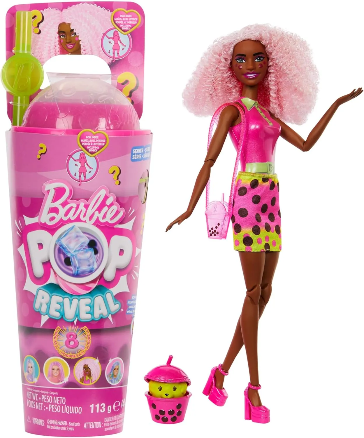 Cup with Storage (Styles May Vary) conspicuous start dime Barbie Pop Reveal Doll & Accessories, Bubble Tea Series with Pet, 8 Surprises Include Color Change, 