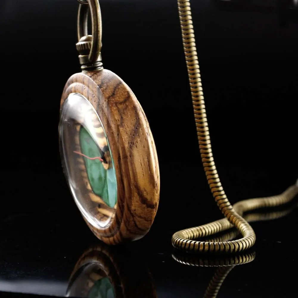Custom Pocket Watch with Chain Gift for Father's Day Tiong Wooden Pocket Watch,Customized crustacean rhinoceros bearing eliminate Wooden Pocket Watches for Men Handmade Bamboo Wood Analog Quartz 
