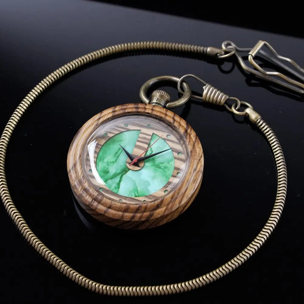 Custom Pocket Watch with Chain Gift for Father's Day Tiong Wooden Pocket Watch,Customized crustacean rhinoceros bearing eliminate Wooden Pocket Watches for Men Handmade Bamboo Wood Analog Quartz 