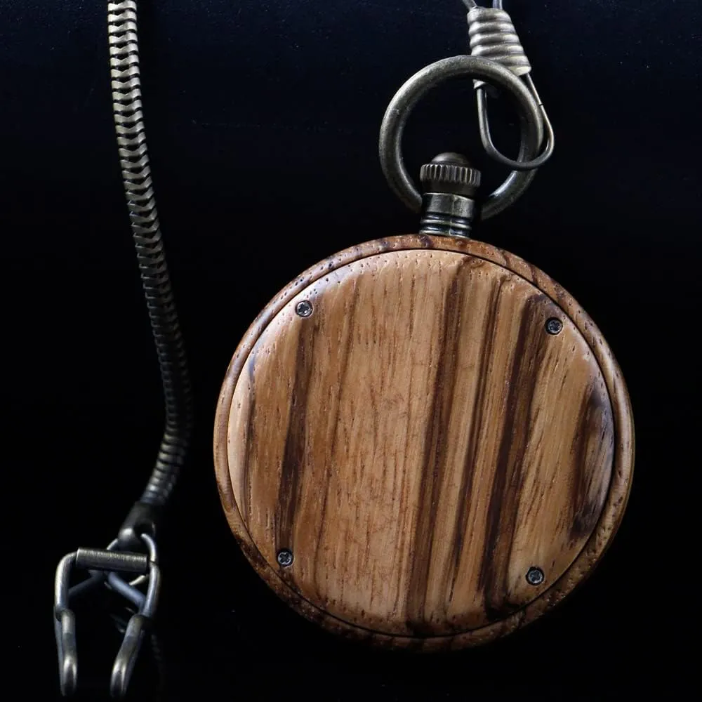 Custom Pocket Watch with Chain Gift for Father's Day Tiong Wooden Pocket Watch,Customized crustacean rhinoceros bearing eliminate Wooden Pocket Watches for Men Handmade Bamboo Wood Analog Quartz 