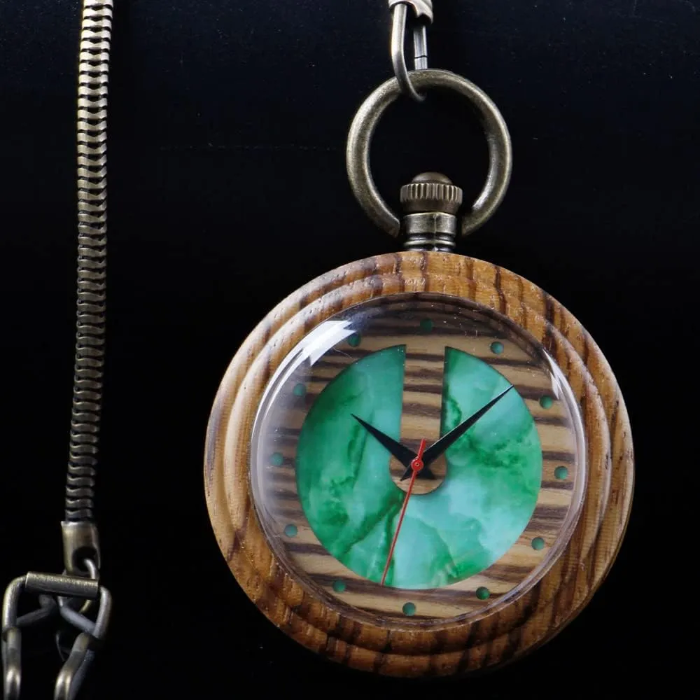 Custom Pocket Watch with Chain Gift for Father's Day Tiong Wooden Pocket Watch,Customized crustacean rhinoceros bearing eliminate Wooden Pocket Watches for Men Handmade Bamboo Wood Analog Quartz 