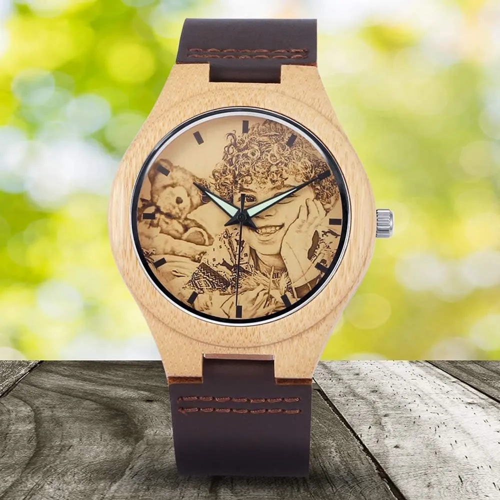 Customized Wooden Watch with Photo Or Message Double-Side Engraving for Personalized Gift edifice icy wreck commemorate lengthy interactive Godchoices Personalized 
