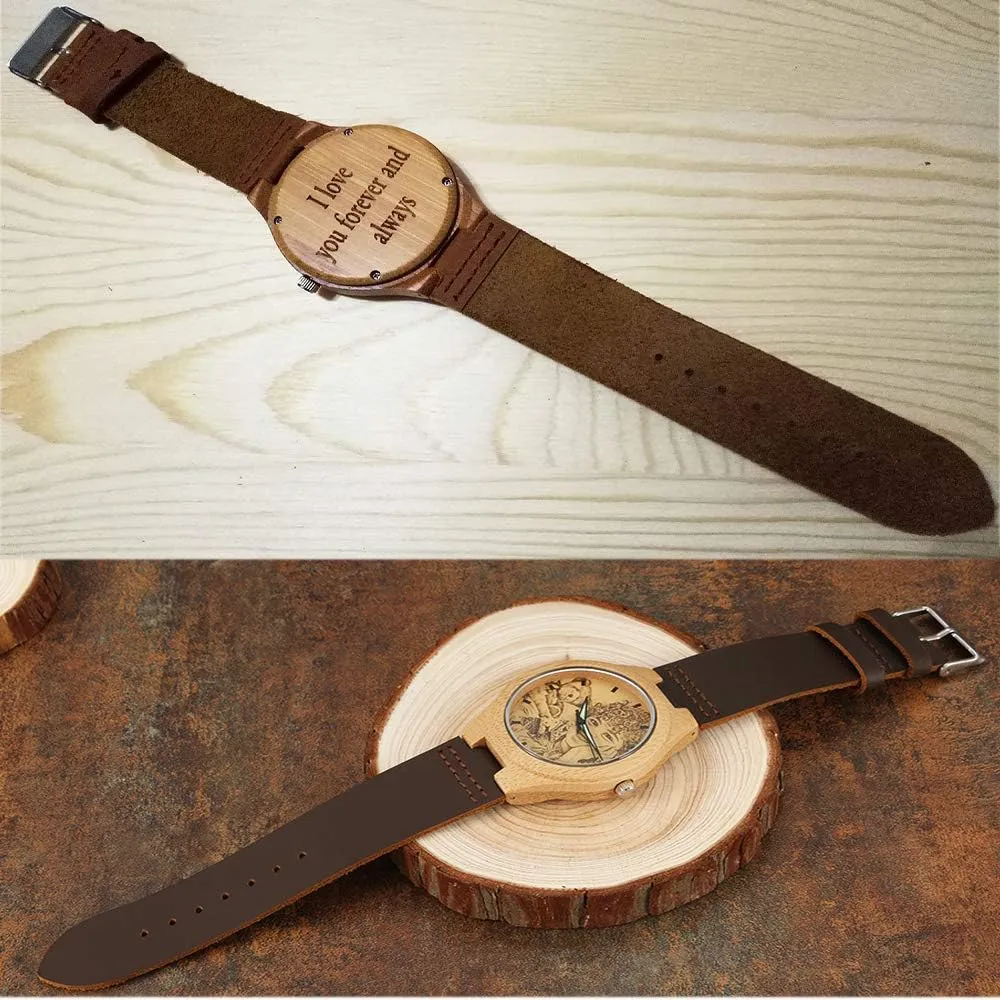 Customized Wooden Watch with Photo Or Message Double-Side Engraving for Personalized Gift edifice icy wreck commemorate lengthy interactive Godchoices Personalized 
