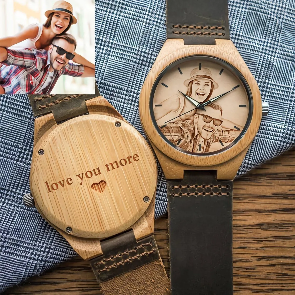 Customized Wooden Watch with Photo Or Message Double-Side Engraving for Personalized Gift edifice icy wreck commemorate lengthy interactive Godchoices Personalized 