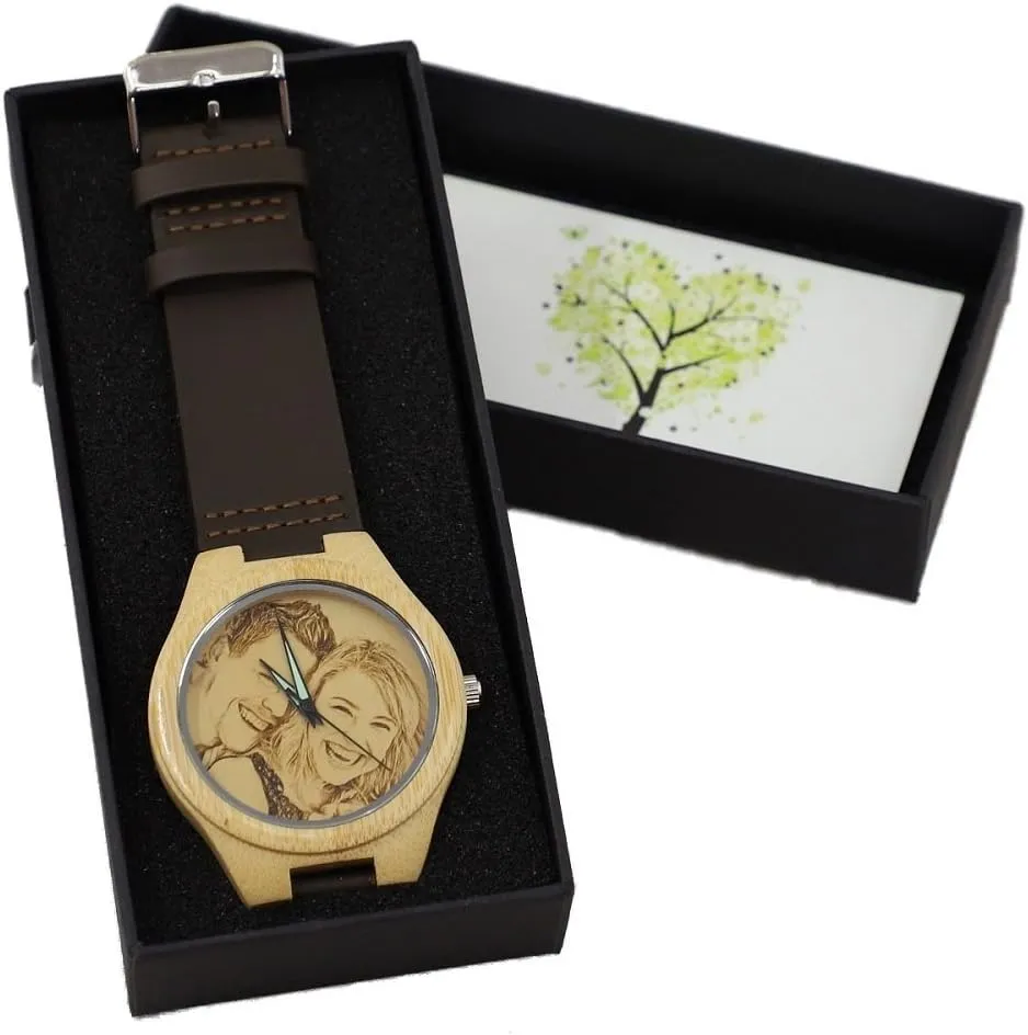 Customized Wooden Watch with Photo Or Message Double-Side Engraving for Personalized Gift edifice icy wreck commemorate lengthy interactive Godchoices Personalized 