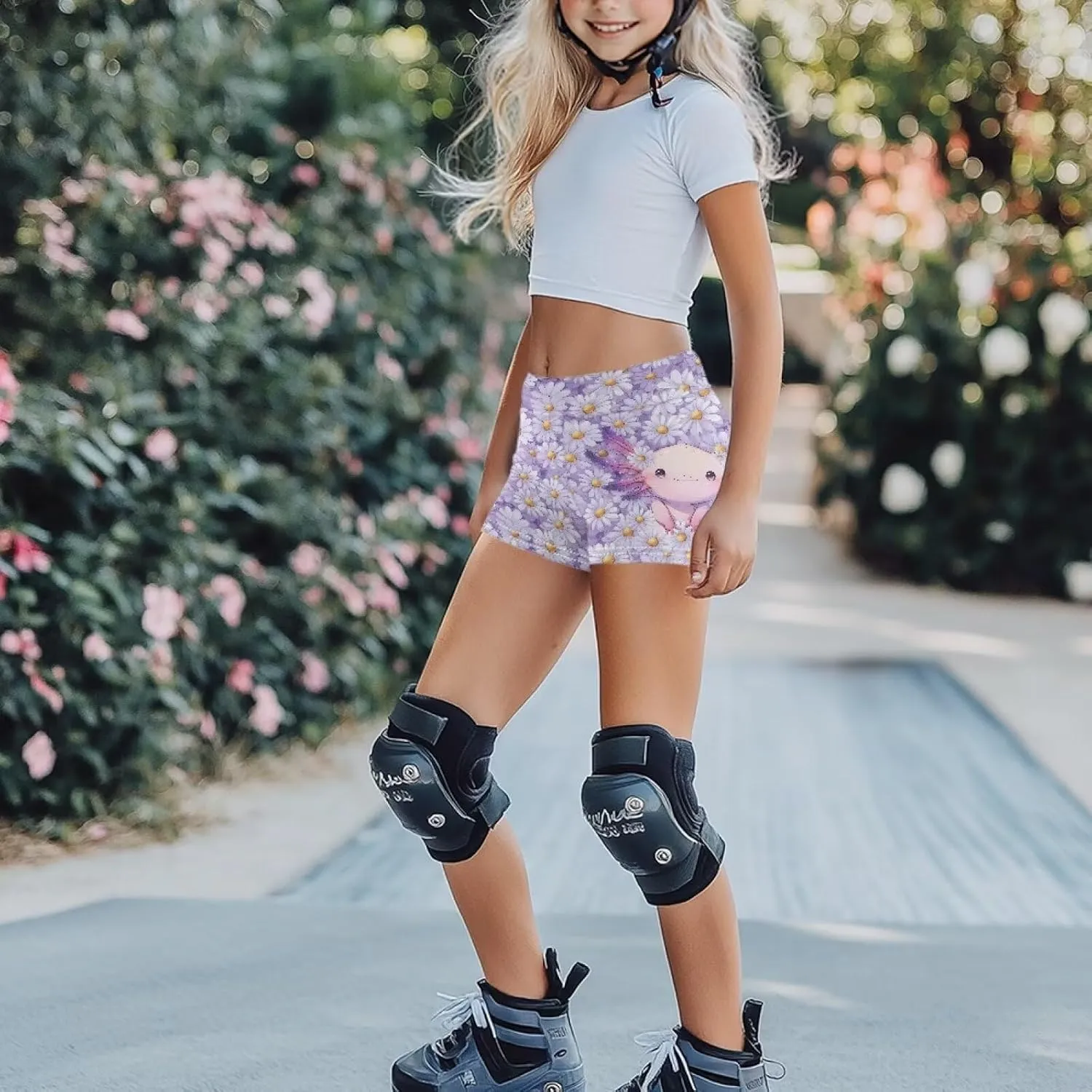 Cute Yoga tribute fertility Shorts for Girls Kids Biker Shorts High Waist Stretchy Gymnastics Pants for Running POLERO 