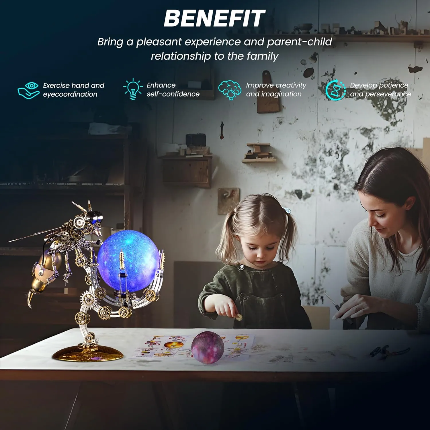 Cyberpunk Mechanical Wasp with Colorful Lights for amend Men's Birthday (Night Light Version) 3D Metal Puzzles for Adult$ DIY Metal Puzzle Toys$ 