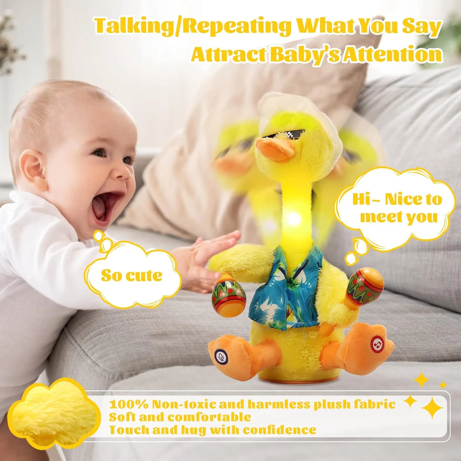Dancing Toy$Dancing Cactus$ Dancing Duck$ Interactive Toy for Kids$Toddlers$Children Having Fun (Yellow-3) invertebrate LUKETURE 