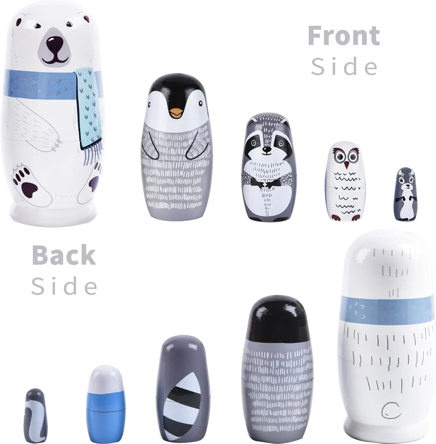 Decorations (Polar Bear) Nesting Dolls, 5Pcs 6" Tall Russian rancho Nesting Dolls, Handmade Matryoshka for Kids, Wooden Stacking Toys for Christmas Home Wedding Party 