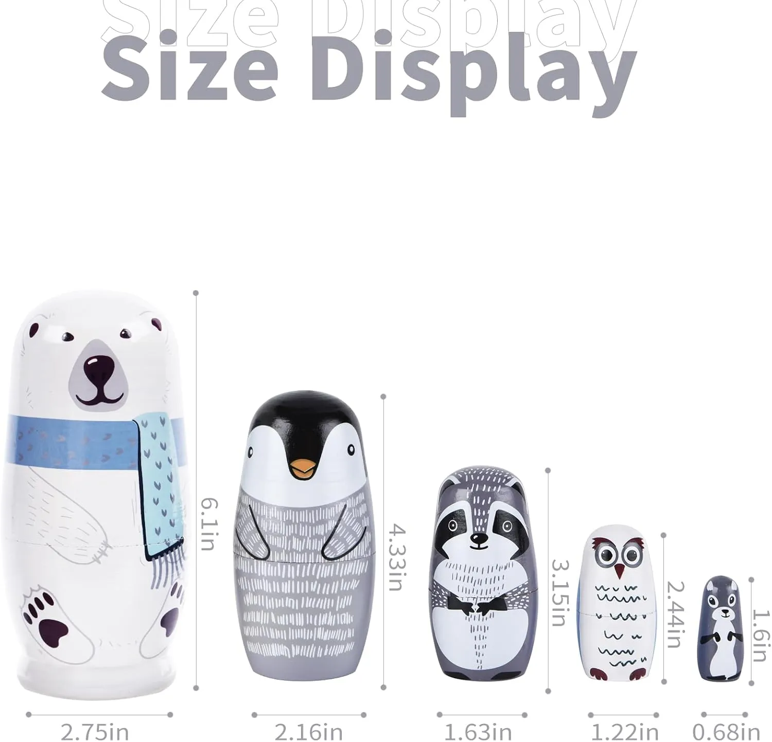 Decorations (Polar Bear) Nesting Dolls, 5Pcs 6" Tall Russian rancho Nesting Dolls, Handmade Matryoshka for Kids, Wooden Stacking Toys for Christmas Home Wedding Party 