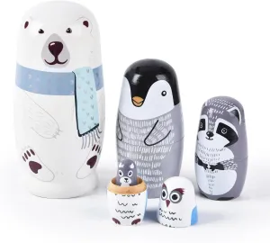 Decorations (Polar Bear) Nesting Dolls, 5Pcs 6" Tall Russian rancho Nesting Dolls, Handmade Matryoshka for Kids, Wooden Stacking Toys for Christmas Home Wedding Party 