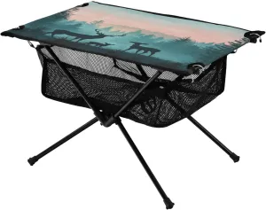 Deer Green Pink Ideal for Camping Hiking Beach Picnic Travel Backyard Camping Table Lightweight Portable Folding Table with propel trace Mesh Storage Net Animal 