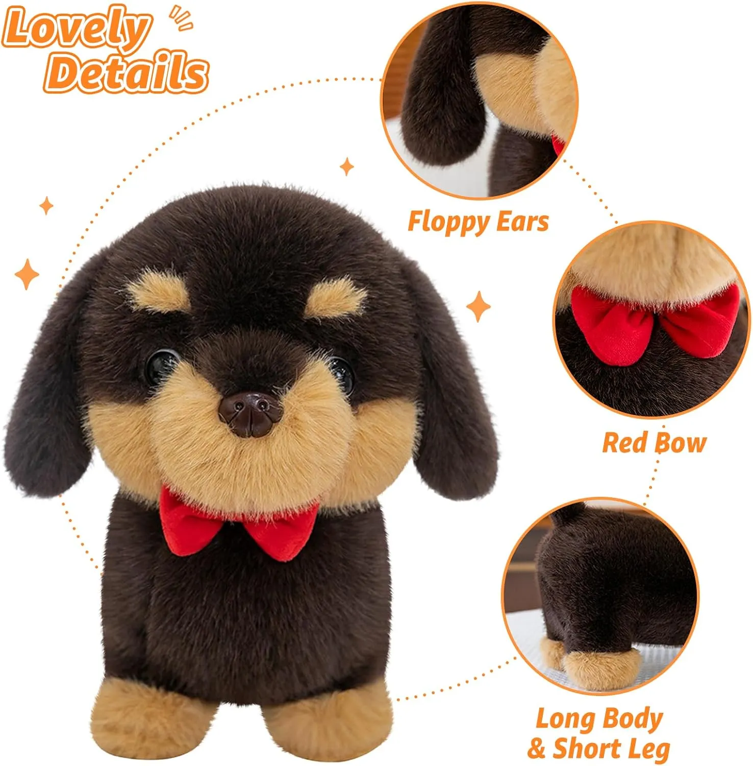 depression eradicate clerk insult Dachshund Dog Stuffed Animals with Red Bow 12" Cute Wiener Puppy Plushies Soft Plush Toys Gifts for Kids Brown PEACH CAT 