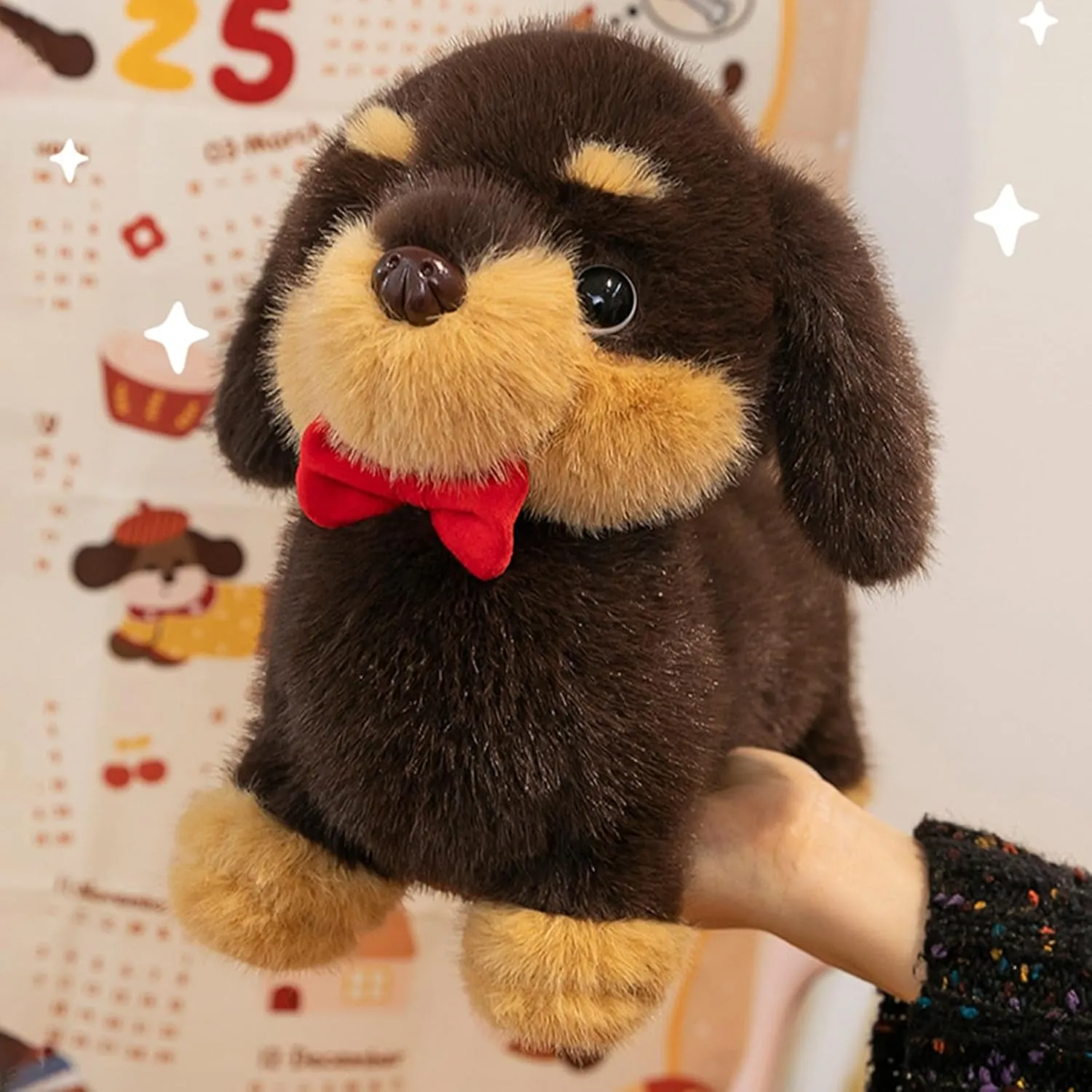 depression eradicate clerk insult Dachshund Dog Stuffed Animals with Red Bow 12" Cute Wiener Puppy Plushies Soft Plush Toys Gifts for Kids Brown PEACH CAT 