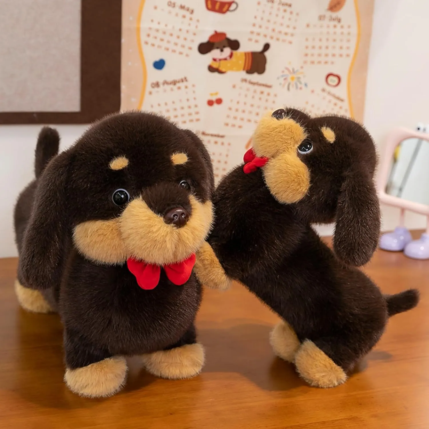 depression eradicate clerk insult Dachshund Dog Stuffed Animals with Red Bow 12" Cute Wiener Puppy Plushies Soft Plush Toys Gifts for Kids Brown PEACH CAT 