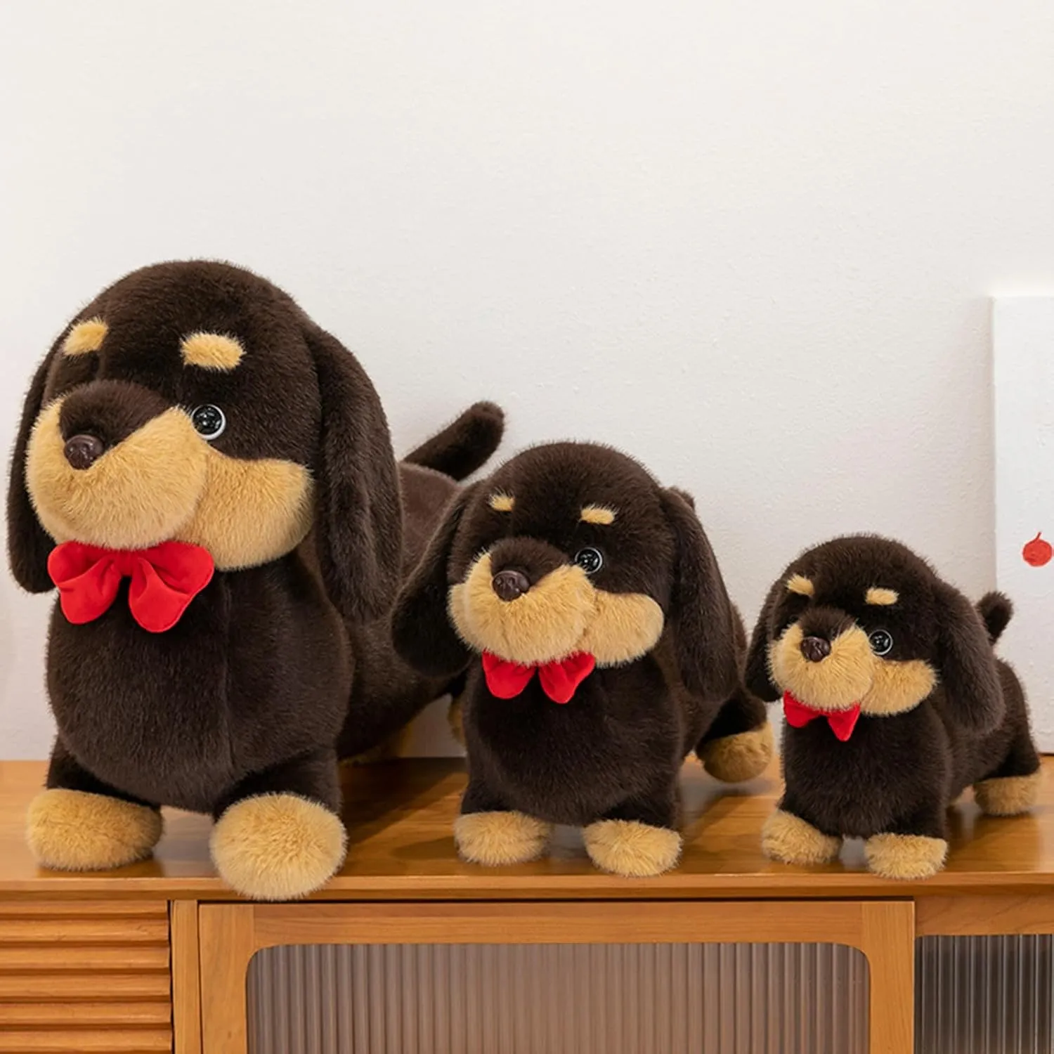 depression eradicate clerk insult Dachshund Dog Stuffed Animals with Red Bow 12" Cute Wiener Puppy Plushies Soft Plush Toys Gifts for Kids Brown PEACH CAT 