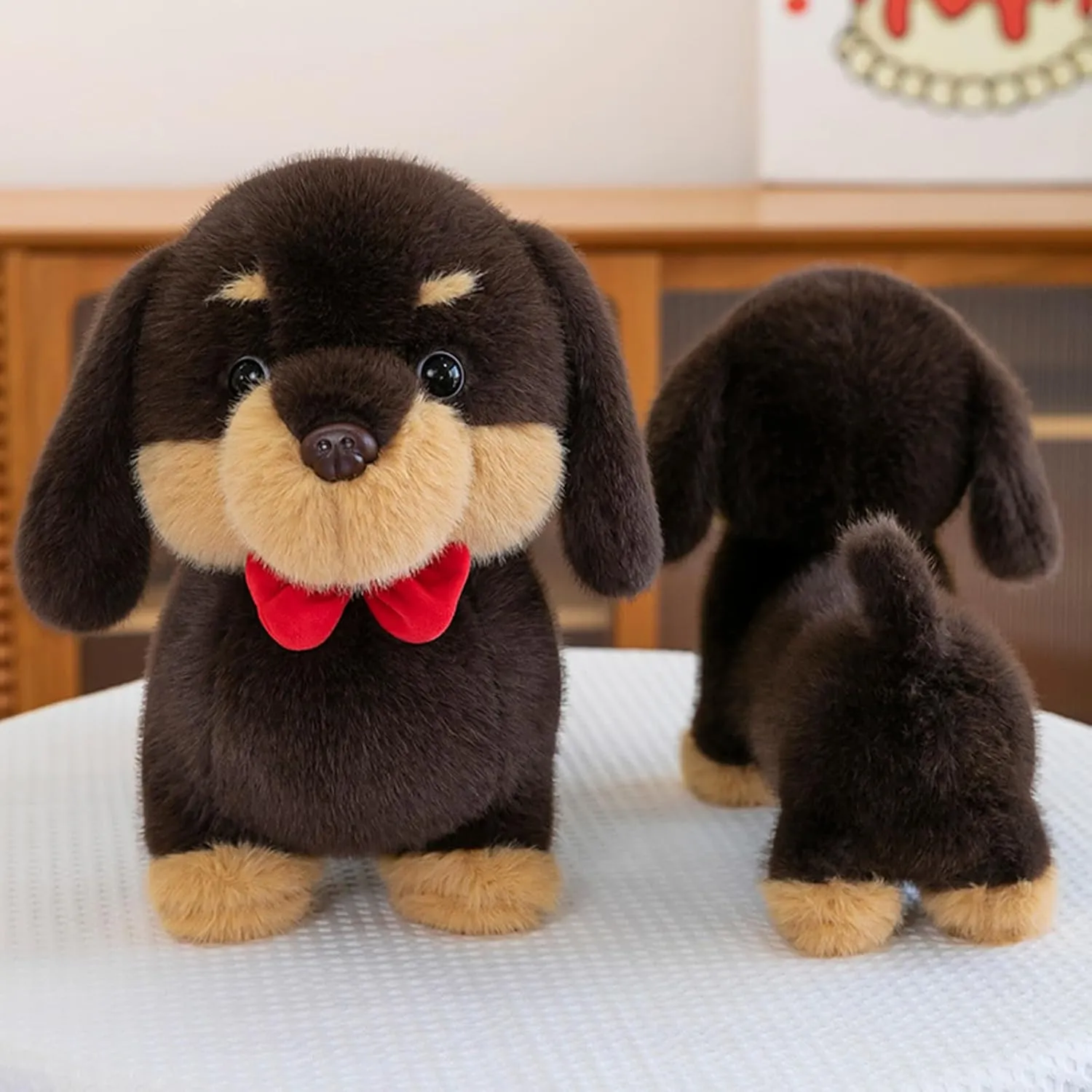 depression eradicate clerk insult Dachshund Dog Stuffed Animals with Red Bow 12" Cute Wiener Puppy Plushies Soft Plush Toys Gifts for Kids Brown PEACH CAT 