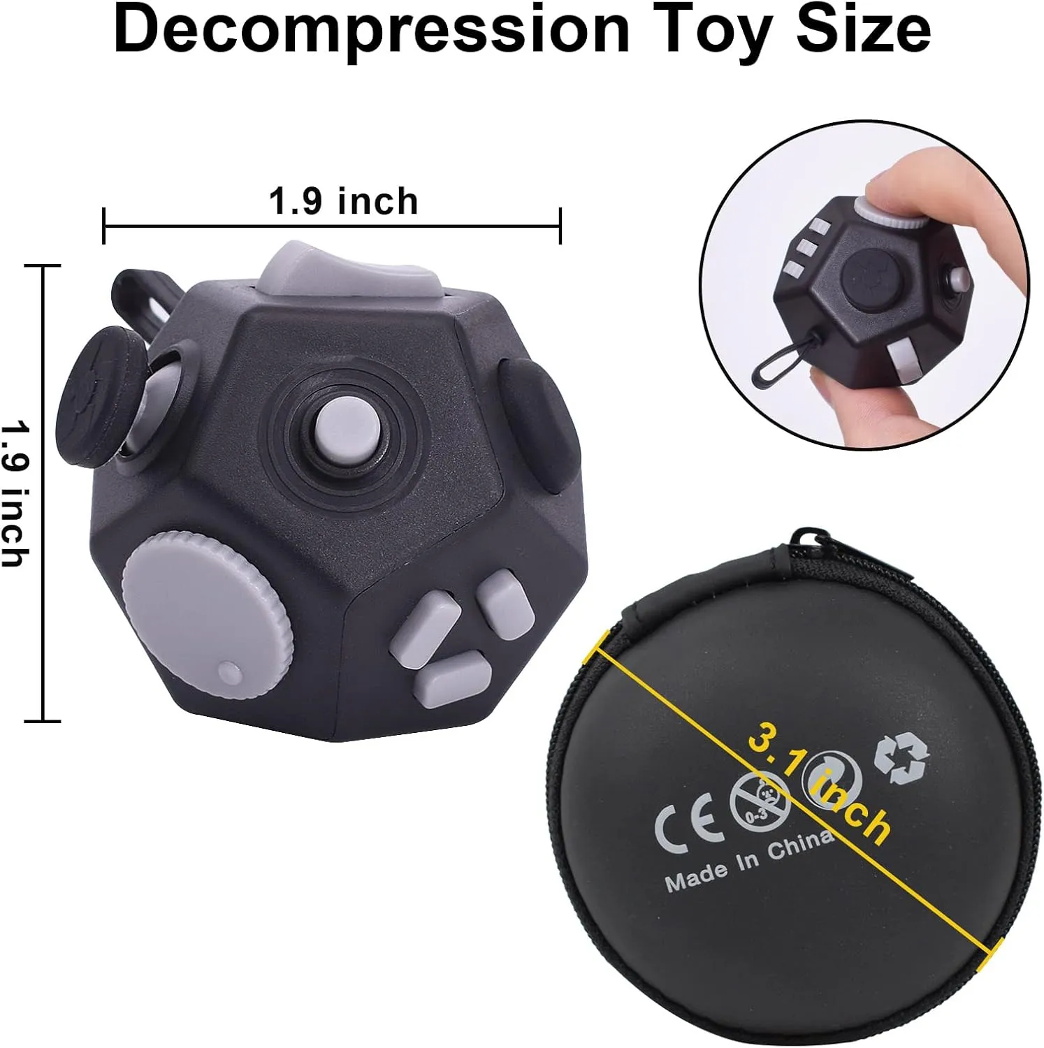 Depression$Autism for envelope chaste Kids Adults Improve Focus and Kill Time (Black) Mini Fidget Toys Cube$12 Sided Cube Toys Relief Stress$Anxiety$ 