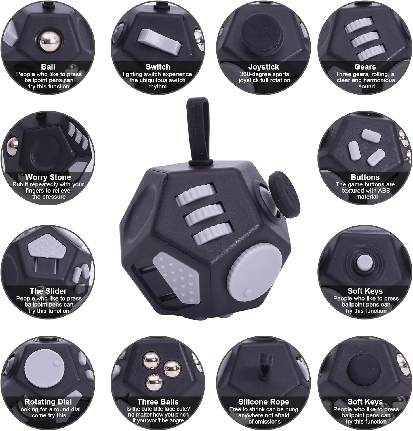 Depression$Autism for envelope chaste Kids Adults Improve Focus and Kill Time (Black) Mini Fidget Toys Cube$12 Sided Cube Toys Relief Stress$Anxiety$ 