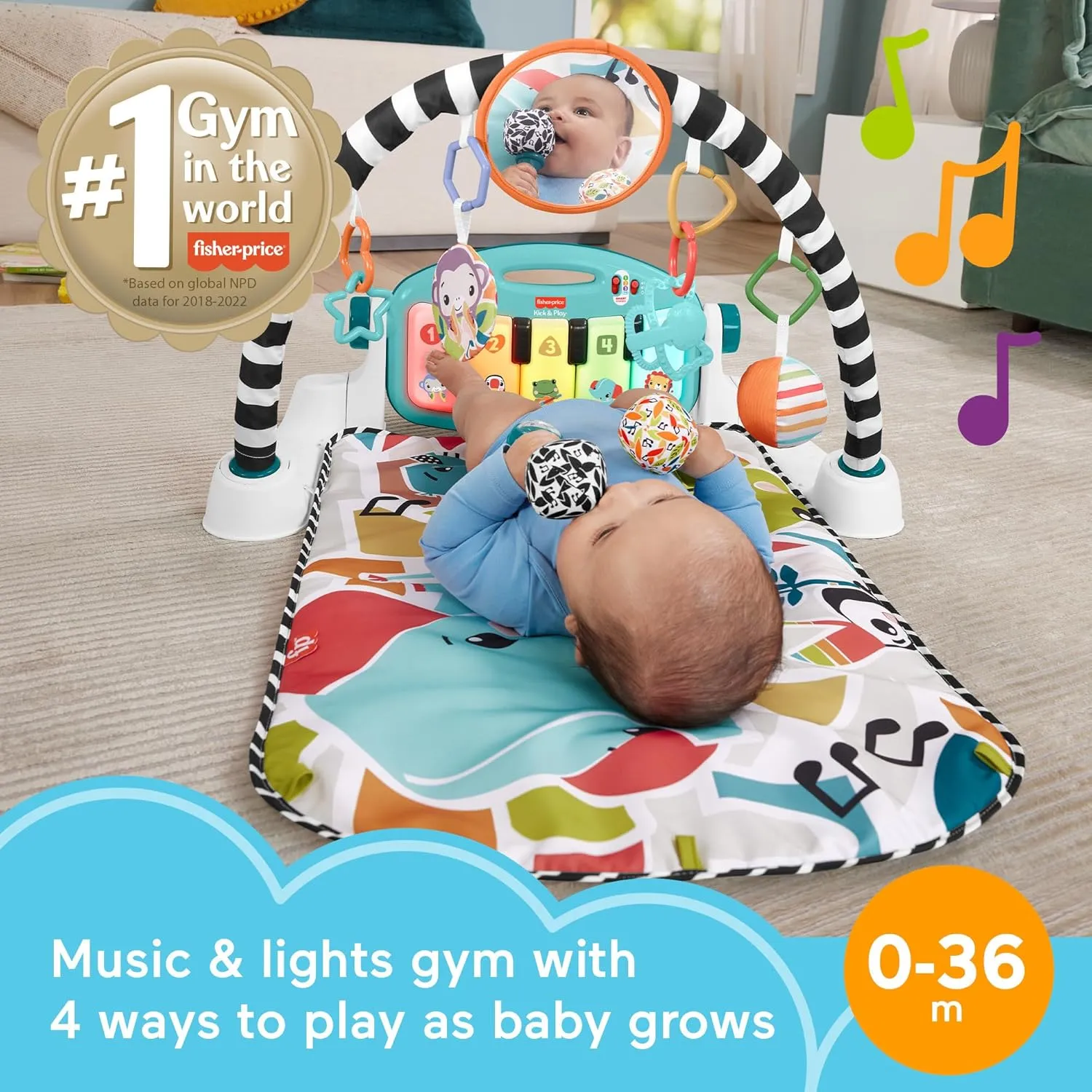 Developmental Toys & Machine Washable Sea Fisher-Price Baby Gift Set Glow and Grow Kick & Play Piano Gym Baby Playmat & Musical Toy with Smart & Portable Baby Chair Sit-Me-Up Floor oxygen tint Seat with 