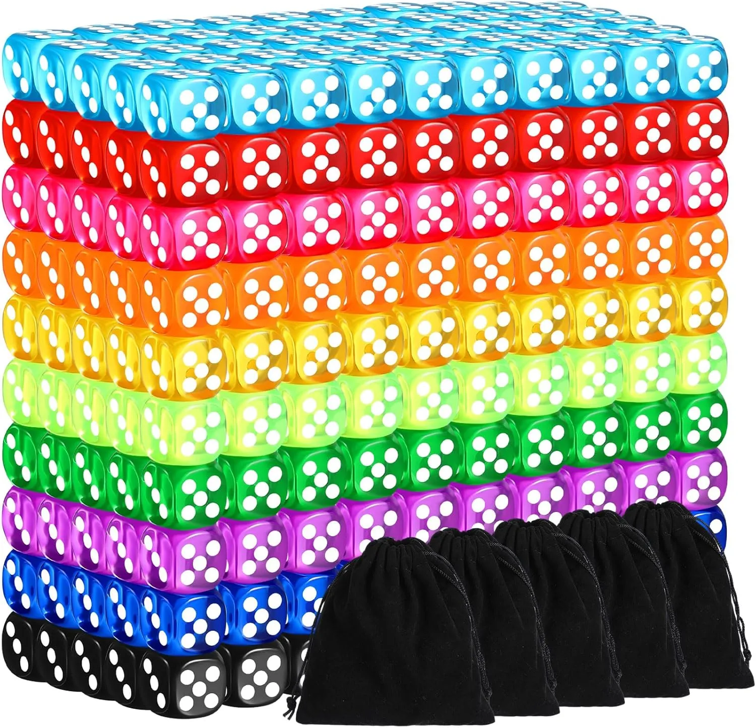 Dice Set 12mm 6 Sided mess reduction attire ought Bulk Dice with 5 Pieces Drawstring Pouches Mini Dice Bulk for Board Dices Game Classroom Teaching Math Learning, 10 Color(Classic Color) 500 Pieces Colored 