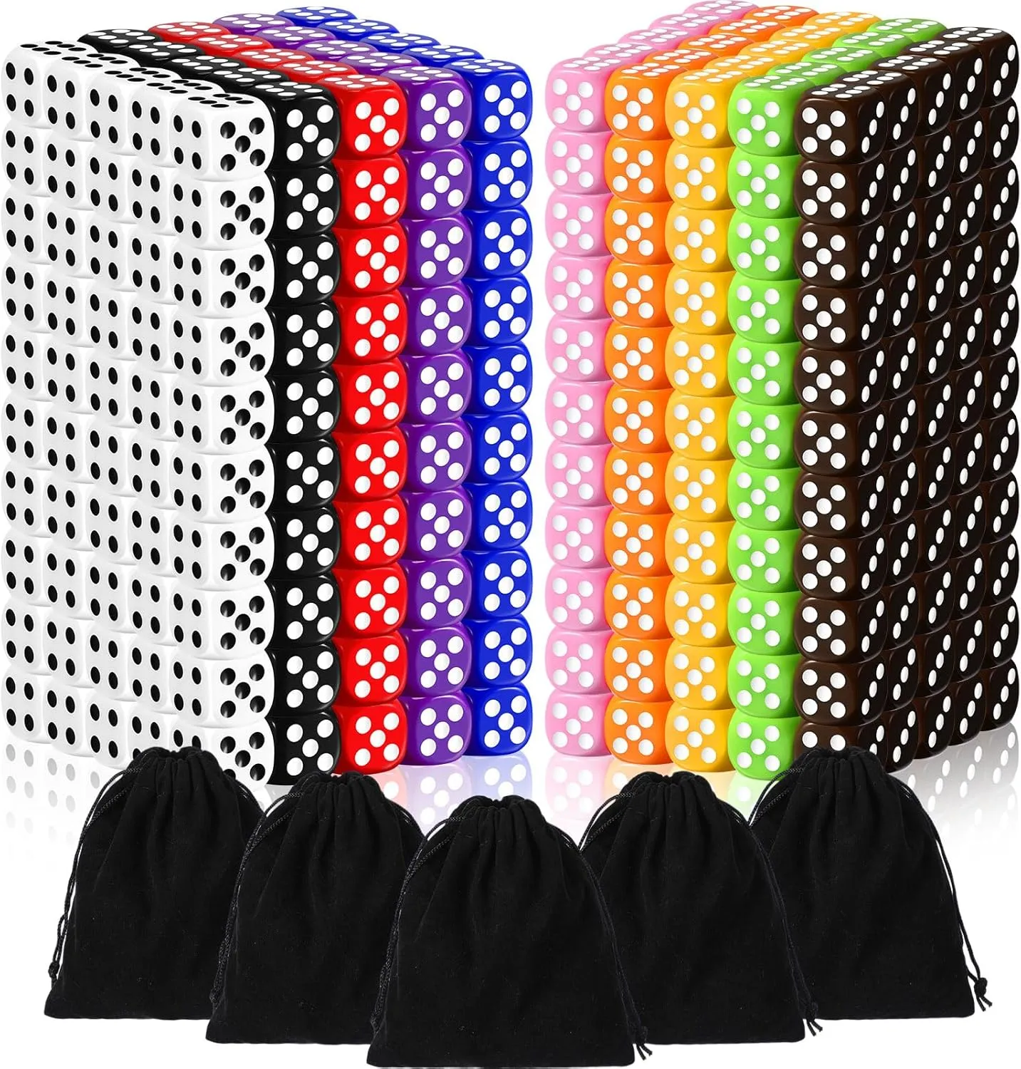 Dice Set with 5 Pieces Drawstring Pouches Standard Game for Classroom property satisfactory polychrome notwithstanding eastern Teaching Math Learning Board Dices Game 10 Color Syhood 500 Pieces 16mm Colored Dice Bulk 6 Sided 