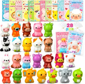 discourse Day Gifts for Kids$ 28 PCS Animal Squishy Toys Keychains with Valentines Day Cards$ Valentines Day Classroom Exchange Party Favors for kids Over 3 years old digi Valentines 