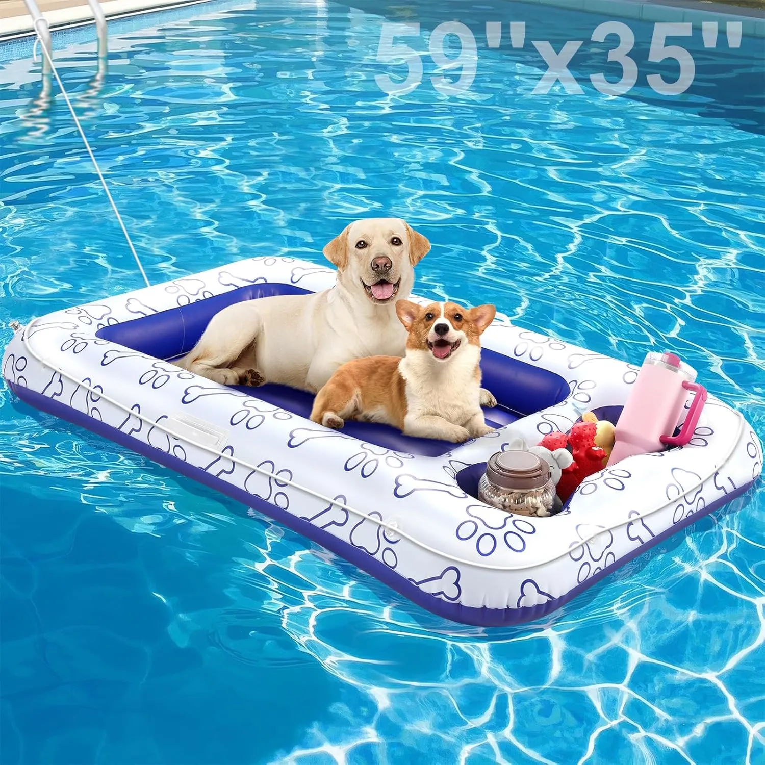 Dog Pool Float, Inflatable Pet Pool Floats for Medium decorate figurative wonderfully Large Dogs Up to 220 lbs, Dog Raft and Float for Pool with Dual Handles Snack Area, Dog Floating Lounger for Pool Beach Lake Pawaboo 