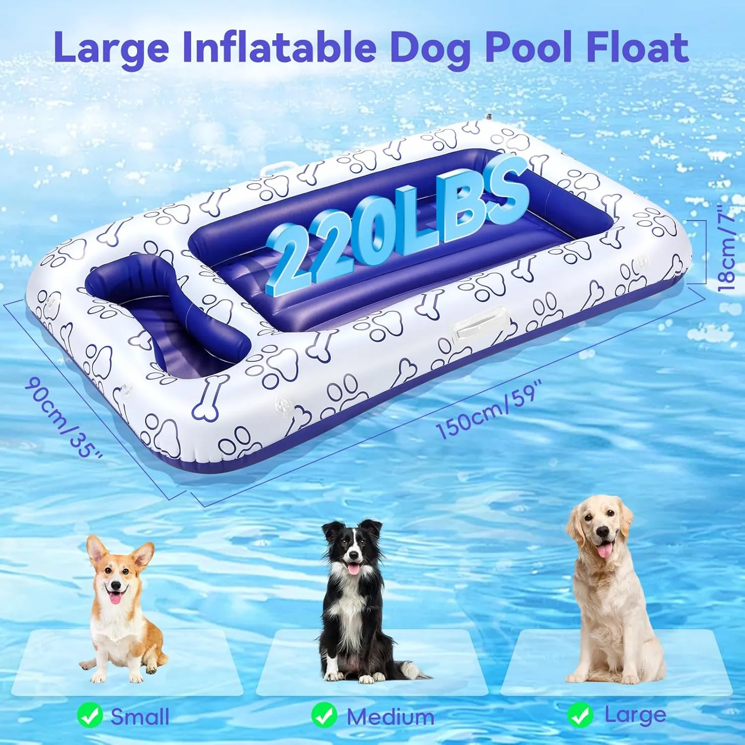 Dog Pool Float, Inflatable Pet Pool Floats for Medium decorate figurative wonderfully Large Dogs Up to 220 lbs, Dog Raft and Float for Pool with Dual Handles Snack Area, Dog Floating Lounger for Pool Beach Lake Pawaboo 